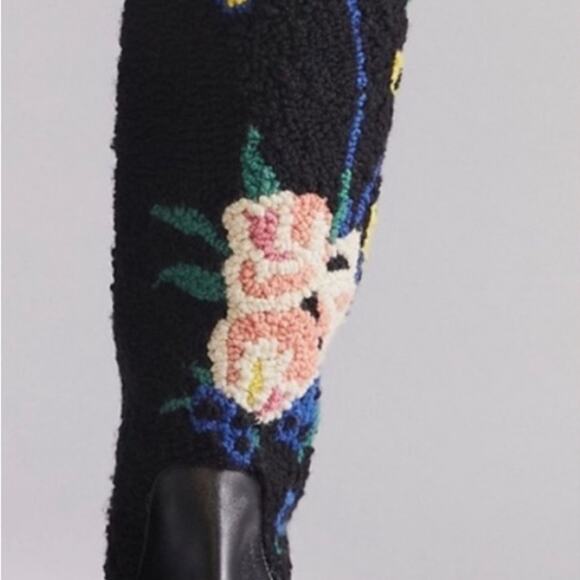 NWT Anthropologie Emily Isabella Black Leather Wool Flower Boots Size - Picture 8 of 15